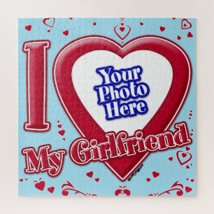 I Love My Girlfriend Photo Red Hearts Blue Horizon Jigsaw Puzzle