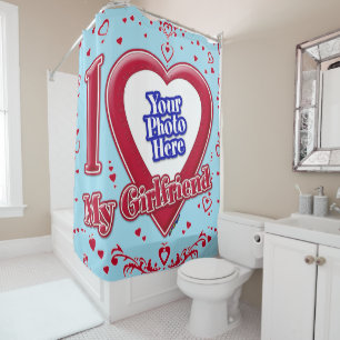 I Love My Girlfriend Photo Red Hearts Blue Horizon Shower Curtain