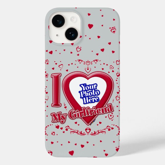 I Love My Girlfriend Photo Red Hearts Grey Case-Mate iPhone Case (Back)