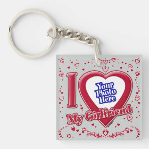 I Love My Girlfriend Photo Red Hearts Grey Key Ring