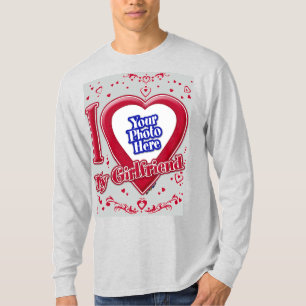 I Love My Girlfriend Photo Red Hearts Grey T-Shirt