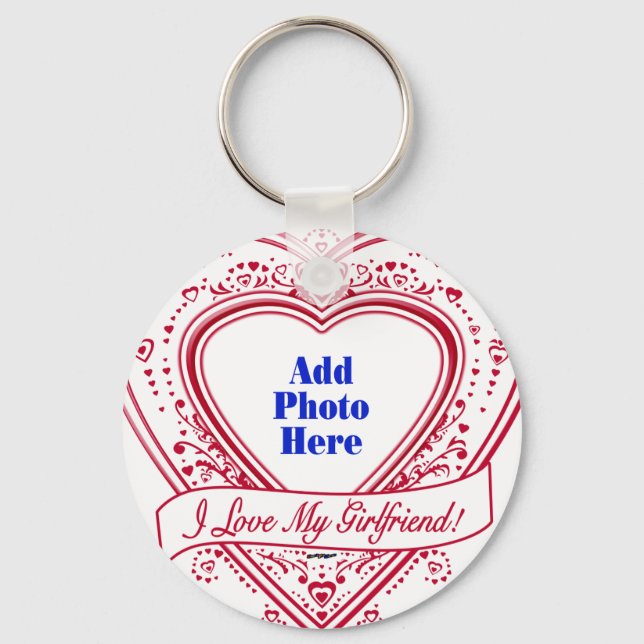 I Love My Girlfriend! Photo Red Hearts Key Ring (Front)