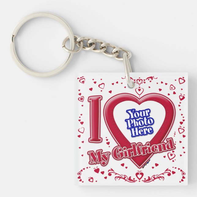 I Love My Girlfriend Photo Red Hearts Key Ring (Front)