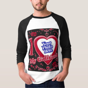 I Love My Girlfriend Photo Red Hearts Kiss Black T-Shirt