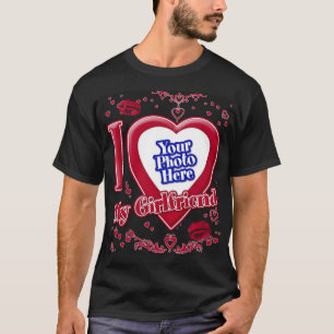 I Love My Girlfriend Photo Red Hearts Kiss Black T-Shirt