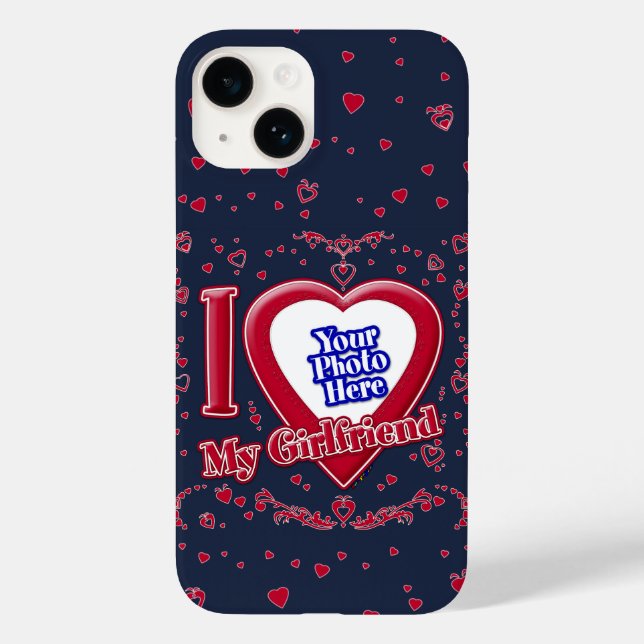 I Love My Girlfriend Photo Red Hearts Navy Case-Mate iPhone Case (Back)