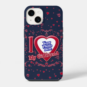 I Love My Girlfriend Photo Red Hearts Navy iPhone 14 Case