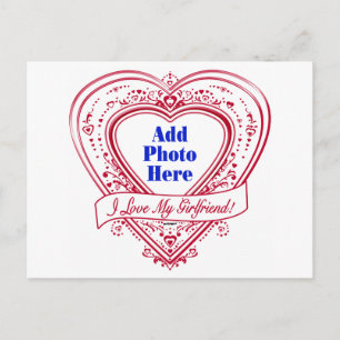 I Love My Girlfriend! Photo Red Hearts Postcard