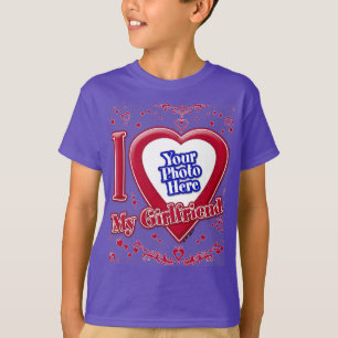 I Love My Girlfriend Photo Red Hearts Purple T-Shirt