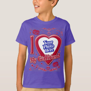 I Love My Girlfriend Photo Red Hearts Purple T-Shirt