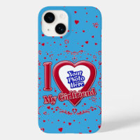 I Love My Girlfriend Photo Red Hearts Teal