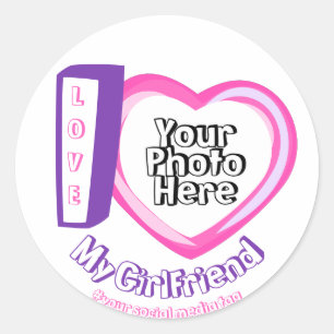 I love My Girlfriend Photo Valentines Day Pink Classic Round Sticker