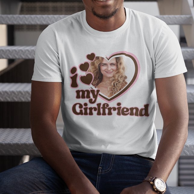 I Love My Girlfriend Pink Brown Photo T-Shirt (Creator Uploaded)