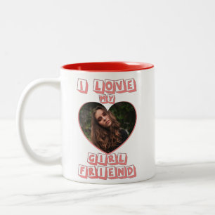 I Love My Girlfriend Pink Heart Custom Photo Two-Tone Coffee Mug