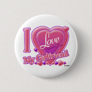 I Love My Girlfriend pink/purple - hearts 6 Cm Round Badge