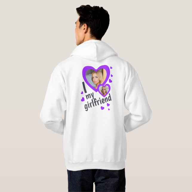 I love my Girlfriend purple photo front and back Hoodie (Back Full)