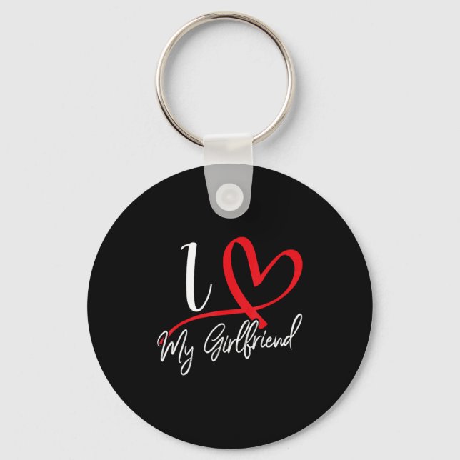 I Love My Girlfriend Red Heart Couples Valentines  Key Ring (Front)