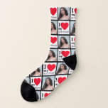 I Love My Girlfriend Red Hearts Boyfriend Gift Socks<br><div class="desc">These super-cute, customisable, I Love My Girlfriend photo socks make a fun gift for your boyfriend on his birthday, Valentine's Day, your anniversary or just because. The simple, modern, design features a mix of bold and retro typewriter fonts in black and red hearts. Simply change out the photo with your...</div>