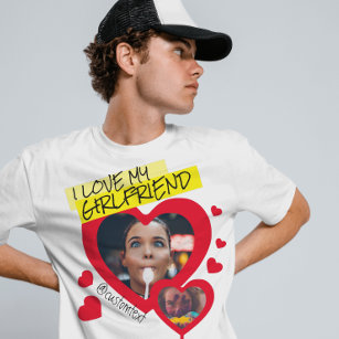 I love my Girlfriend red photo text y2k T-Shirt