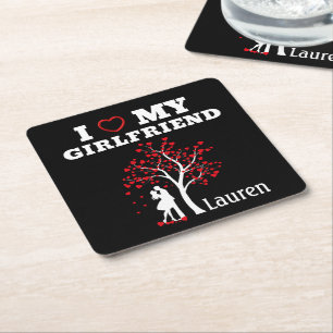 I Love my girlfriend Square Paper Coaster