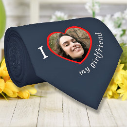 I Love My Girlfriend Wife Custom Photo Text Tie