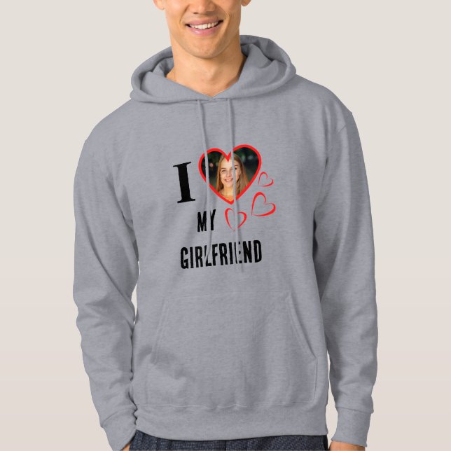 I Love My Girlfriend your photo in the heart gray Hoodie (Front)