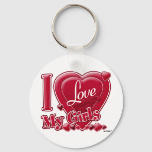 I Love My Girls red - heart Key Ring