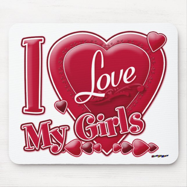 I Love My Girls red - heart Mouse Mat (Front)