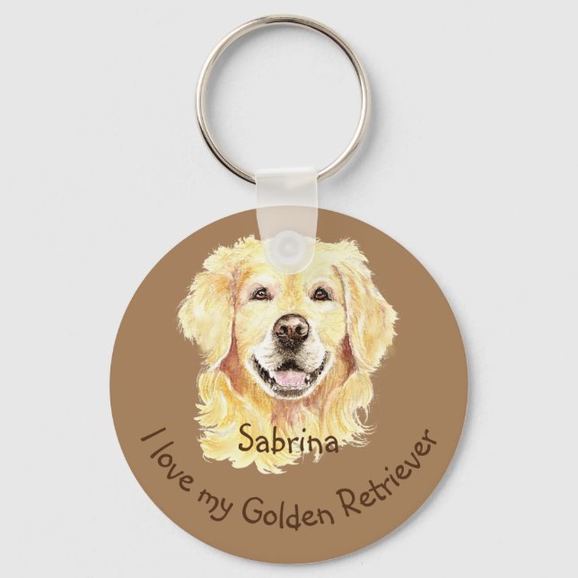 I Love my Golden Retriever Custom Name Dog Key Ring (Front)