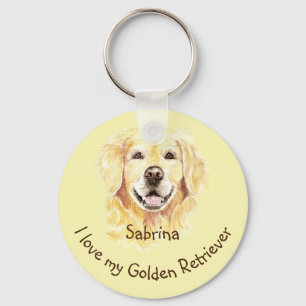 I Love my Golden Retriever Custom Name Dog Key Ring