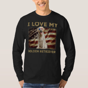 I Love My Golden Retriever Dad Mum American Flag T-Shirt