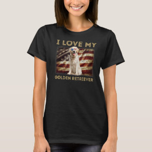 I Love My Golden Retriever Dad Mum American Flag T-Shirt