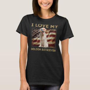 I Love My Golden Retriever Dad Mum American Flag T-Shirt