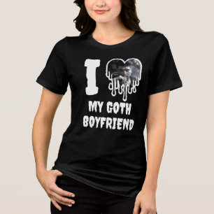 I Love My Goth Boyfriend White Heart Photo Tri-Blend Shirt