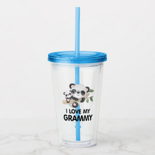 I Love My Grammy Cute Baby and Adult Pandas Acrylic Tumbler