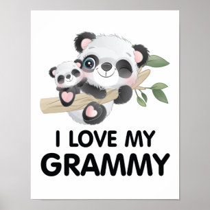 I Love My Grammy Cute Baby and Adult Pandas Poster