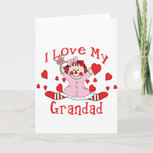 I love My Grandad Rag Doll & Hearts Card