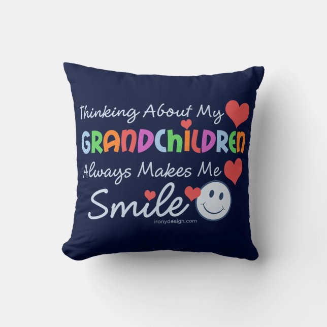 I Love My Grandchildren Cute Blue Cushion (Front)