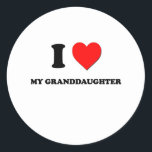 I Love My Granddaughter Classic Round Sticker<br><div class="desc">Use the search tool at my store to find other My Granddaughter merchandise. I Love My Granddaughter products avaiable on tshirts, sweatshirts, kids shirts, infant onsies, stickers, magnets, and much more My Granddaughter clothing fully customisable to your specifcations. If you like what you see, please link to my store (www.zazzle.com/ilovemyshirt)...</div>