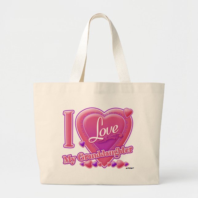 I Love My Granddaughter pink/purple - heart Large Tote Bag (Front)