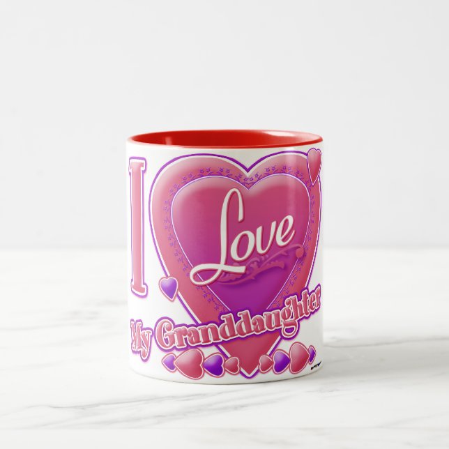 I Love My Granddaughter pink/purple - heart Two-Tone Coffee Mug (Center)