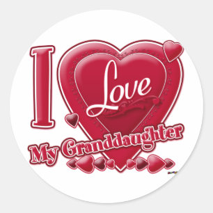 I Love My Granddaughter red - heart Classic Round Sticker