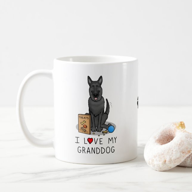 I Love My Granddog Black German Shepherd Dog Coffee Mug (With Donut)