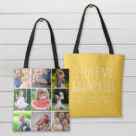 I Love My Grandkids 9 Photo Instagram Collage Tote Bag<br><div class="desc">Custom printed 2-sided tote bag personalised with your family photos and text. Add 9 square Instagram photos on one side with "I Love My Grandkids" quote and your grandchildren's names or other custom text on the reverse side. Use the design tools to choose any background colour, add more photos and...</div>