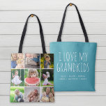 I Love My Grandkids 9 Photo Instagram Collage Tote Bag<br><div class="desc">Custom printed 2-sided tote bag personalised with your family photos and text. Add 9 square Instagram photos on one side with "I Love My Grandkids" quote and your grandchildren's names or other custom text on the reverse side. Use the design tools to choose any background colour, add more photos and...</div>