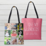 I Love My Grandkids 9 Photo Instagram Collage Tote Bag<br><div class="desc">Custom printed 2-sided tote bag personalised with your family photos and text. Add 9 square Instagram photos on one side with "I Love My Grandkids" quote and your grandchildren's names or other custom text on the reverse side. Use the design tools to choose any background colour, add more photos and...</div>