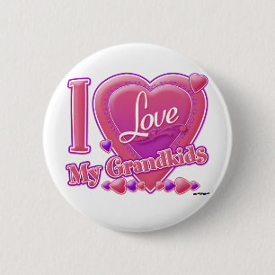 I Love My Grandkids pink/purple - heart 6 Cm Round Badge