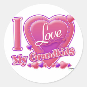 I Love My Grandkids pink/purple - heart Classic Round Sticker