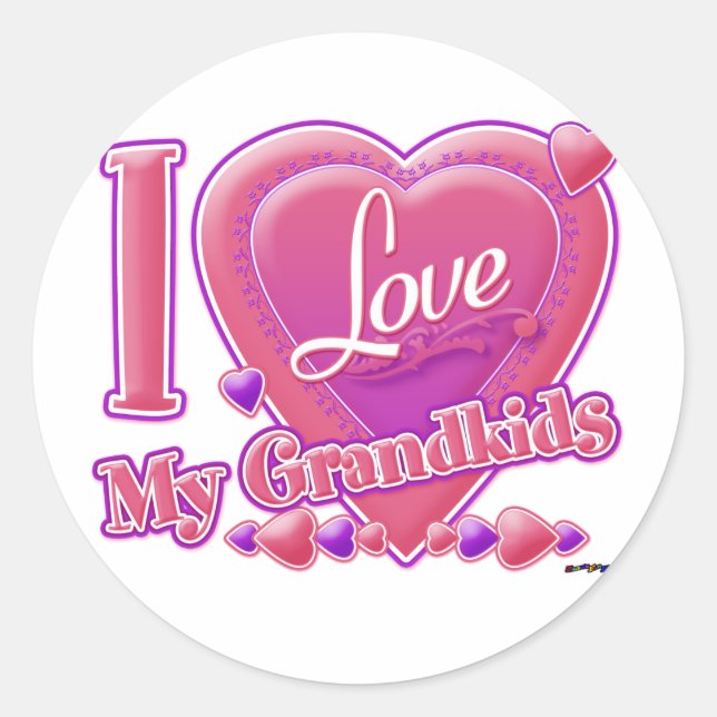I Love My Grandkids pink/purple - heart Classic Round Sticker (Front)