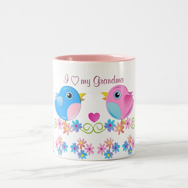 I love my grandma mug with cute baby birds (Center)
